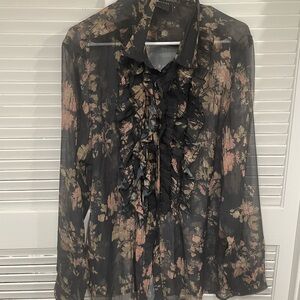 ASOS Black Floral Ruffle Blouse